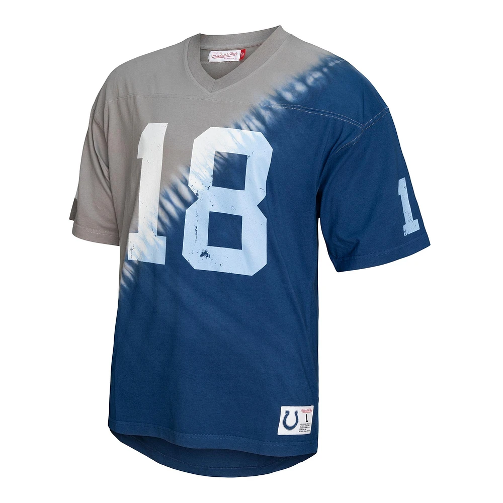 Men's Mitchell & Ness Peyton Manning Royal/Gray Indianapolis Colts Retired Player Name Number Diagonal Tie-Dye - V-Neck T-Shirt