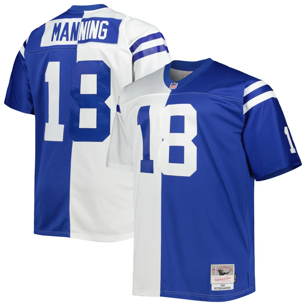 Men's Mitchell & Ness Peyton Manning White/Royal Indianapolis Colts Big Tall Split Legacy Retired Player Replica Jersey