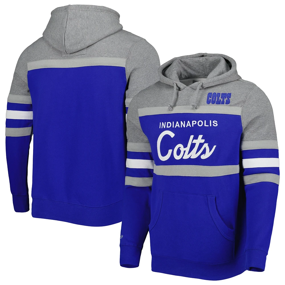 Chandail à capuchon pour entraîneur-chef Indianapolis Colts Mitchell & Ness Royal/Heathered Grey homme