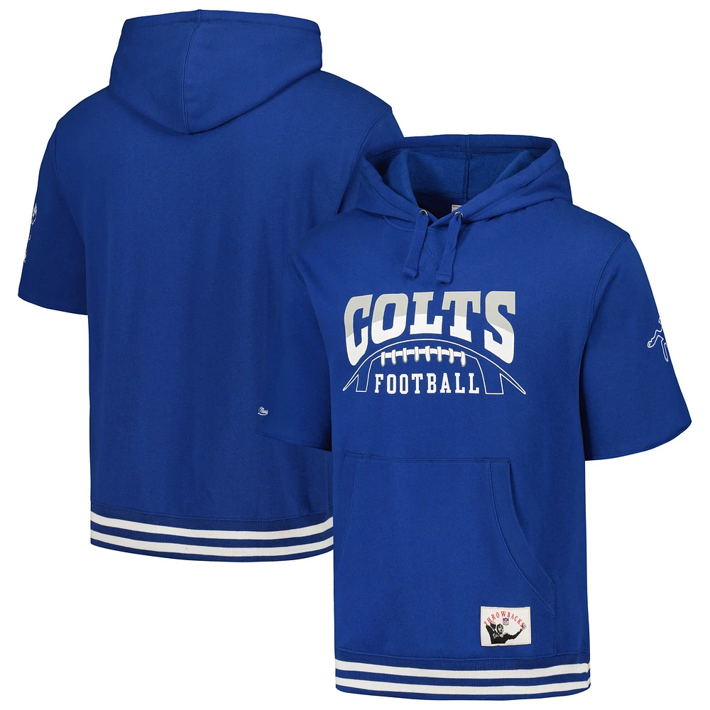 Chandail à capuchon manches courtes d'avant-match Mitchell & Ness Royal Indianapolis Colts pour homme