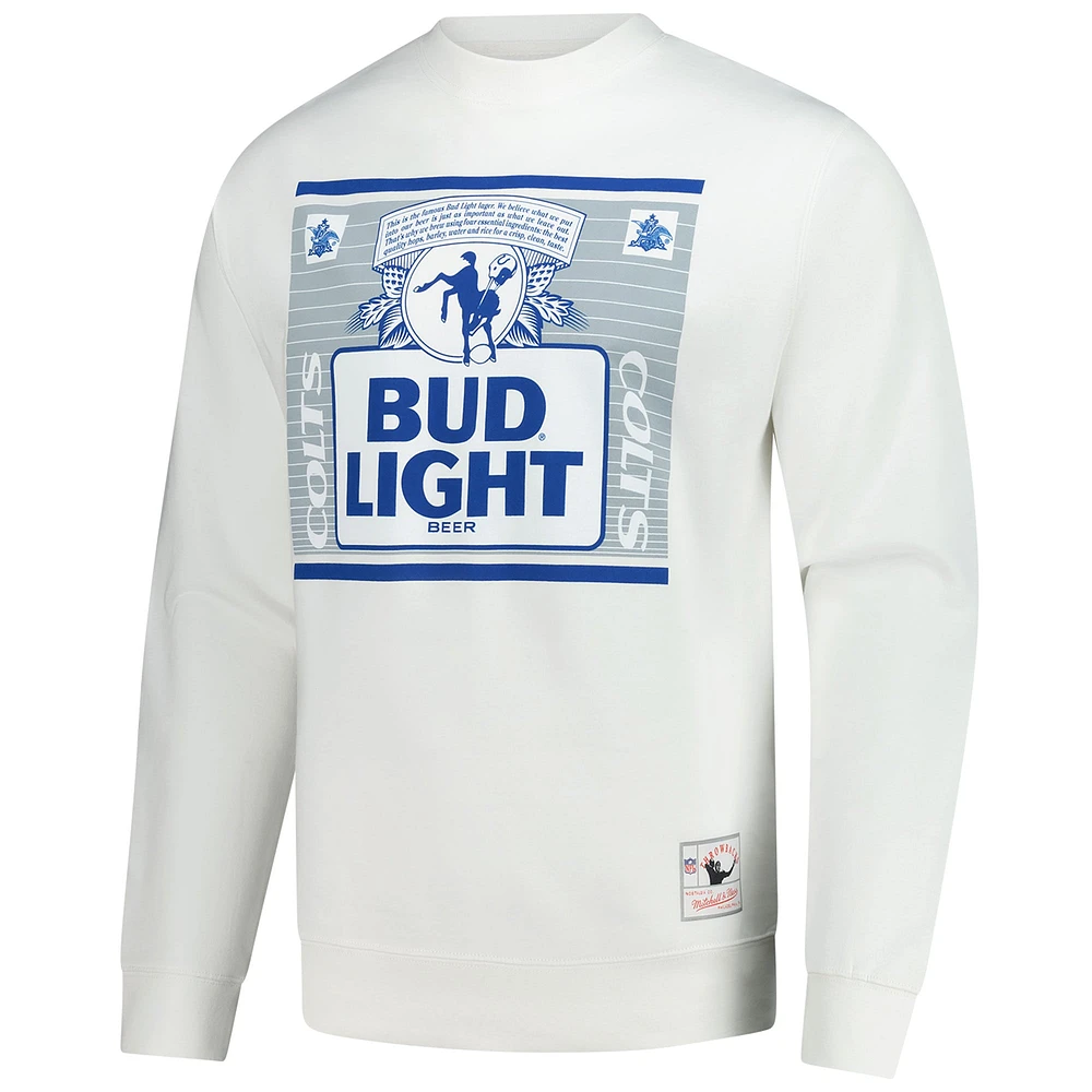 Men's Mitchell & Ness x Bud Light White Indianapolis Colts The Crest Pullover Sweatshirt