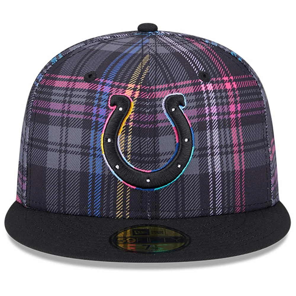 Men's New Era Black Indianapolis Colts 2024 NFL Crucial Catch Plaid 59FIFTY Fitted Hat