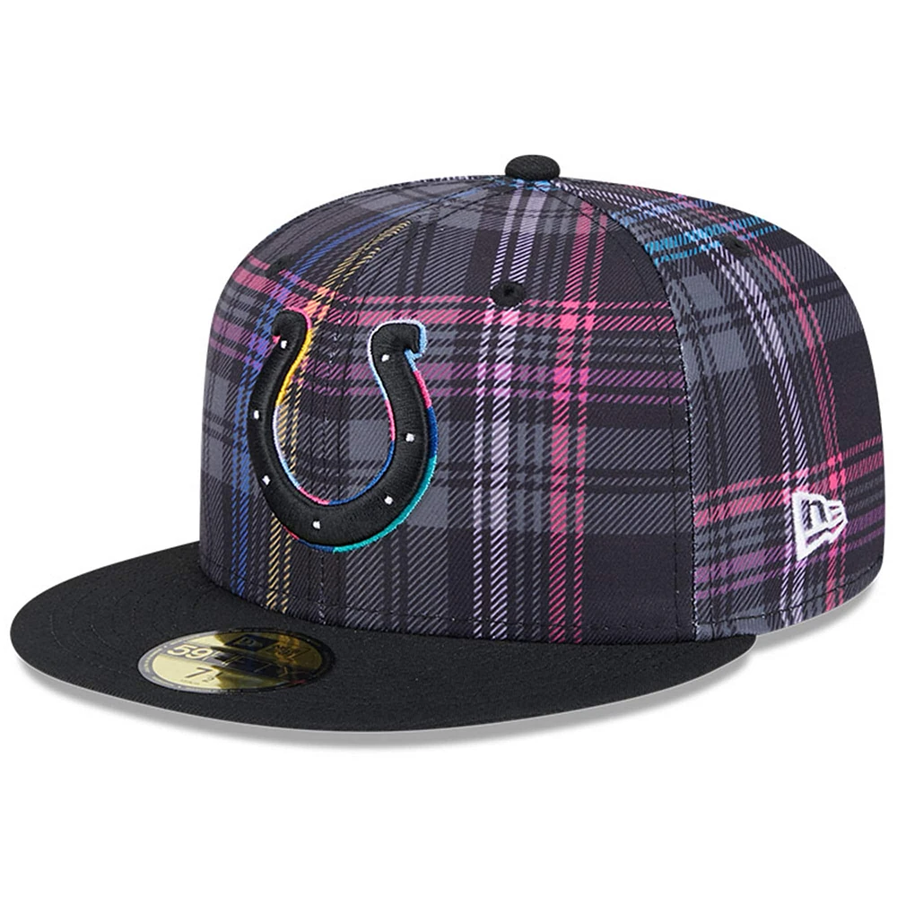 Men's New Era Black Indianapolis Colts 2024 NFL Crucial Catch Plaid 59FIFTY Fitted Hat