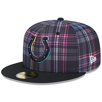 Men's New Era Black Indianapolis Colts 2024 NFL Crucial Catch Plaid 59FIFTY Fitted Hat