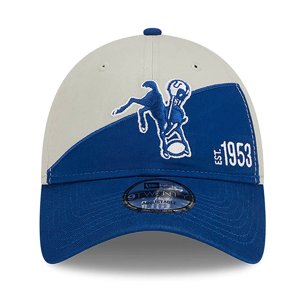 Casquette réglable New Era pour homme crème/Royal Indianapolis Colts 2023 Sideline Historic 9TWENTY