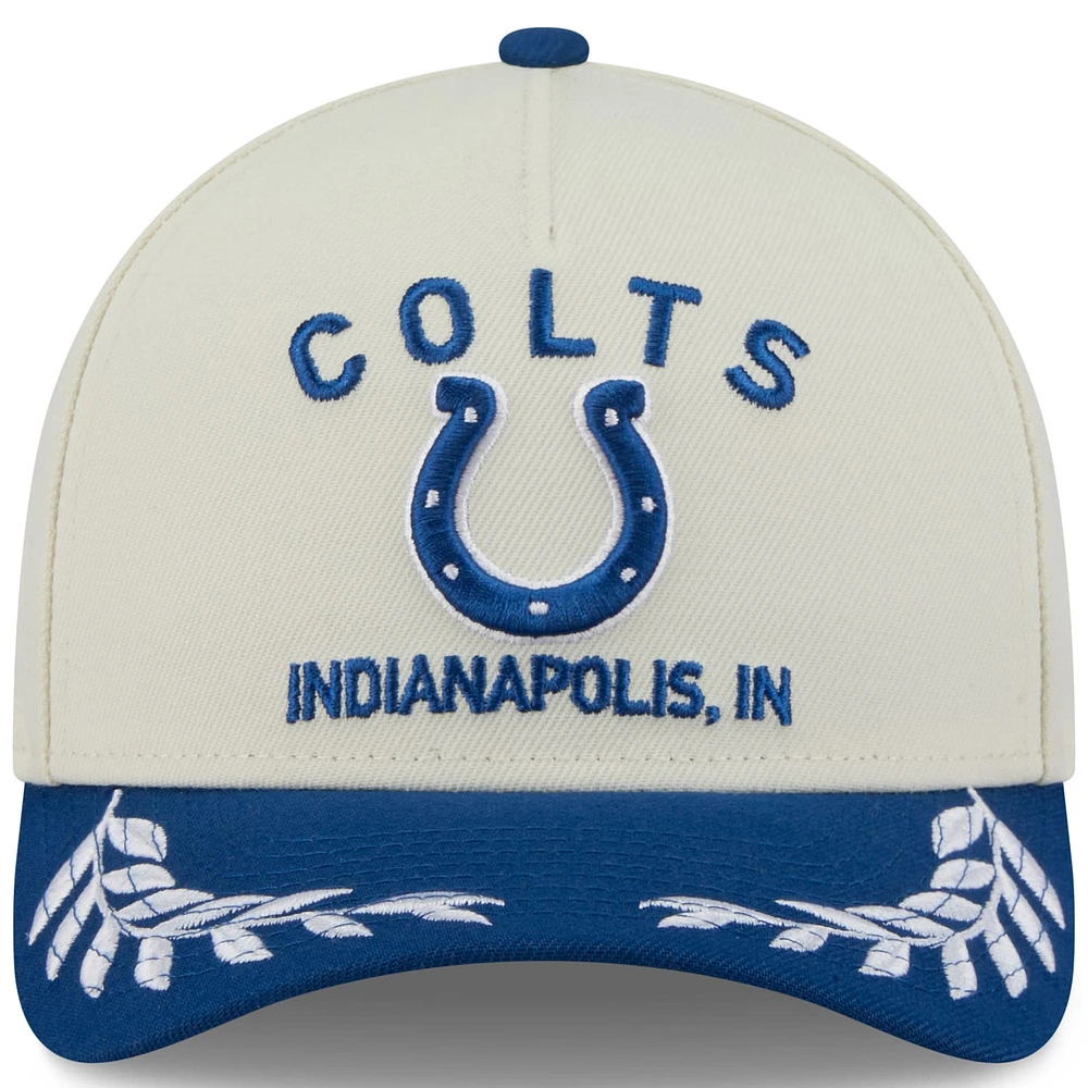 Casquette ajustable New Era 9FORTY A-Frame M-Crown pour homme, couleur crème/bleu royal, Indianapolis Colts, draft NFL 2025