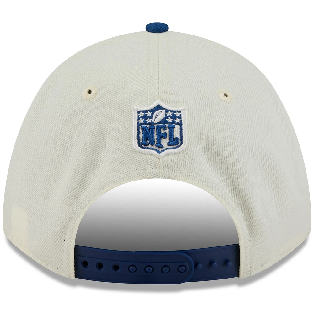 Casquette ajustable New Era 9FORTY A-Frame M-Crown pour homme, couleur crème/bleu royal, Indianapolis Colts, draft NFL 2025