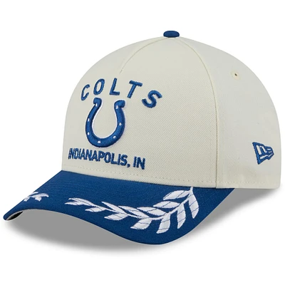 Casquette ajustable New Era 9FORTY A-Frame M-Crown pour homme, couleur crème/bleu royal, Indianapolis Colts, draft NFL 2025