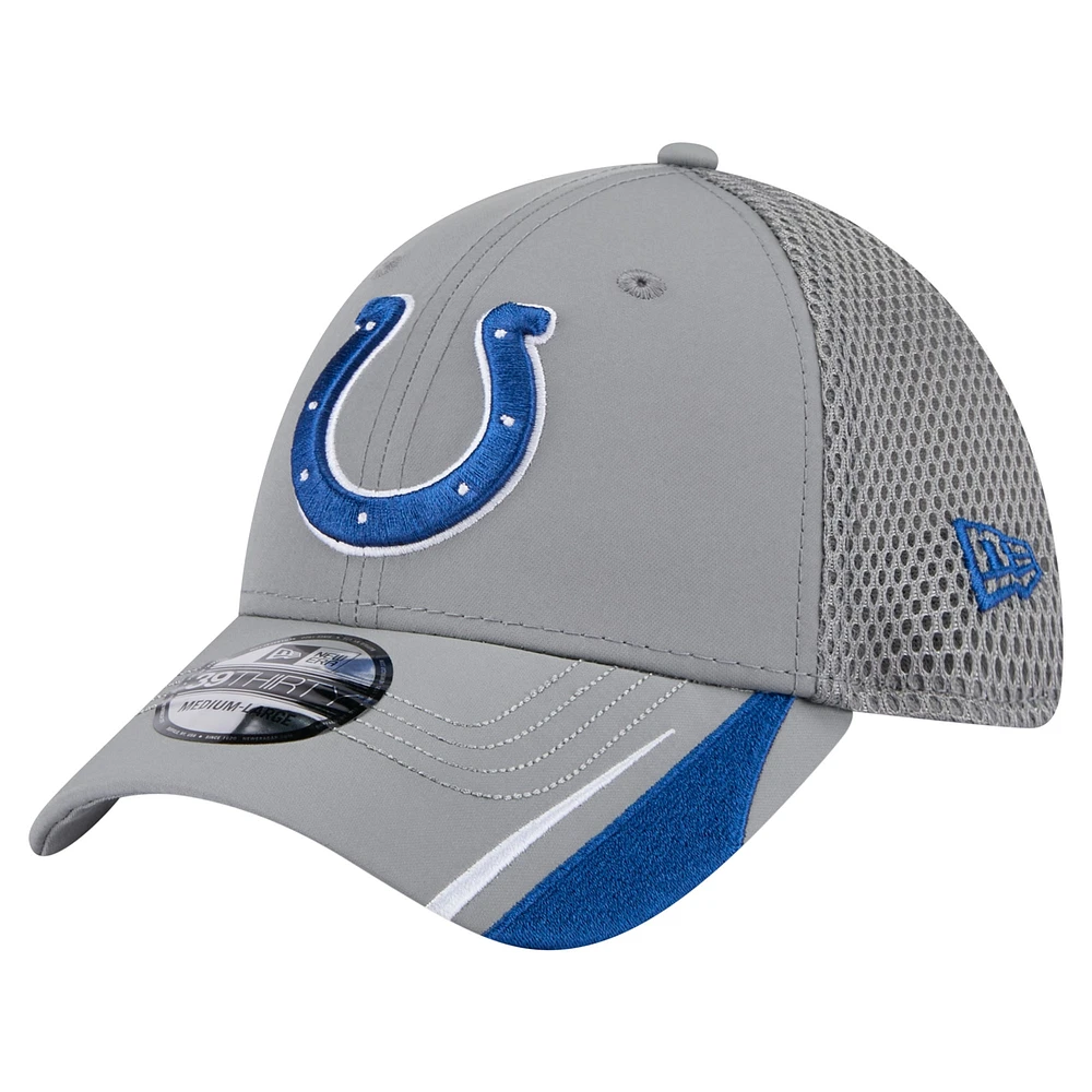 Men's New Era  Gray Indianapolis Colts Game Day Linear 39THIRTY Flex Hat