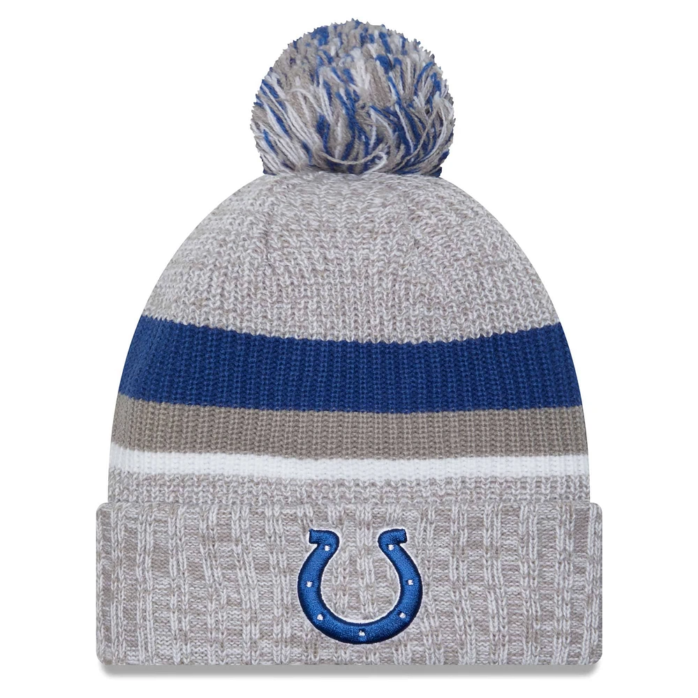 Bonnet en tricot à revers New Era pour hommes, gris chiné, Indianapolis Colts, avec pompon