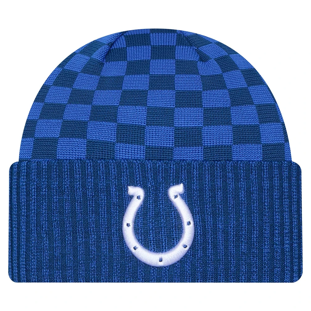 Bonnet en tricot à revers à carreaux Royal Indianapolis Colts New Era pour homme