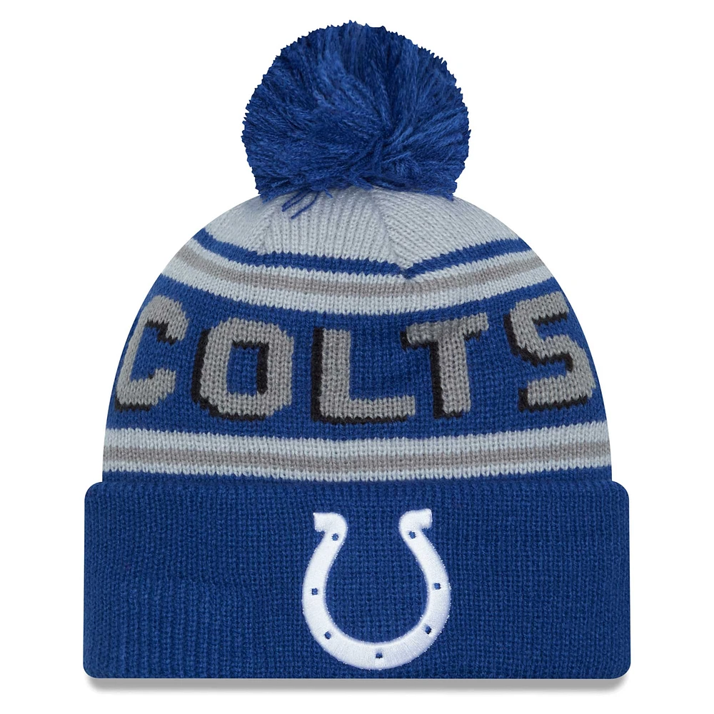 Bonnet en tricot à revers principal bleu Indianapolis Colts New Era pour hommes avec pompon