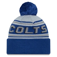 Bonnet en tricot à revers principal bleu Indianapolis Colts New Era pour hommes avec pompon