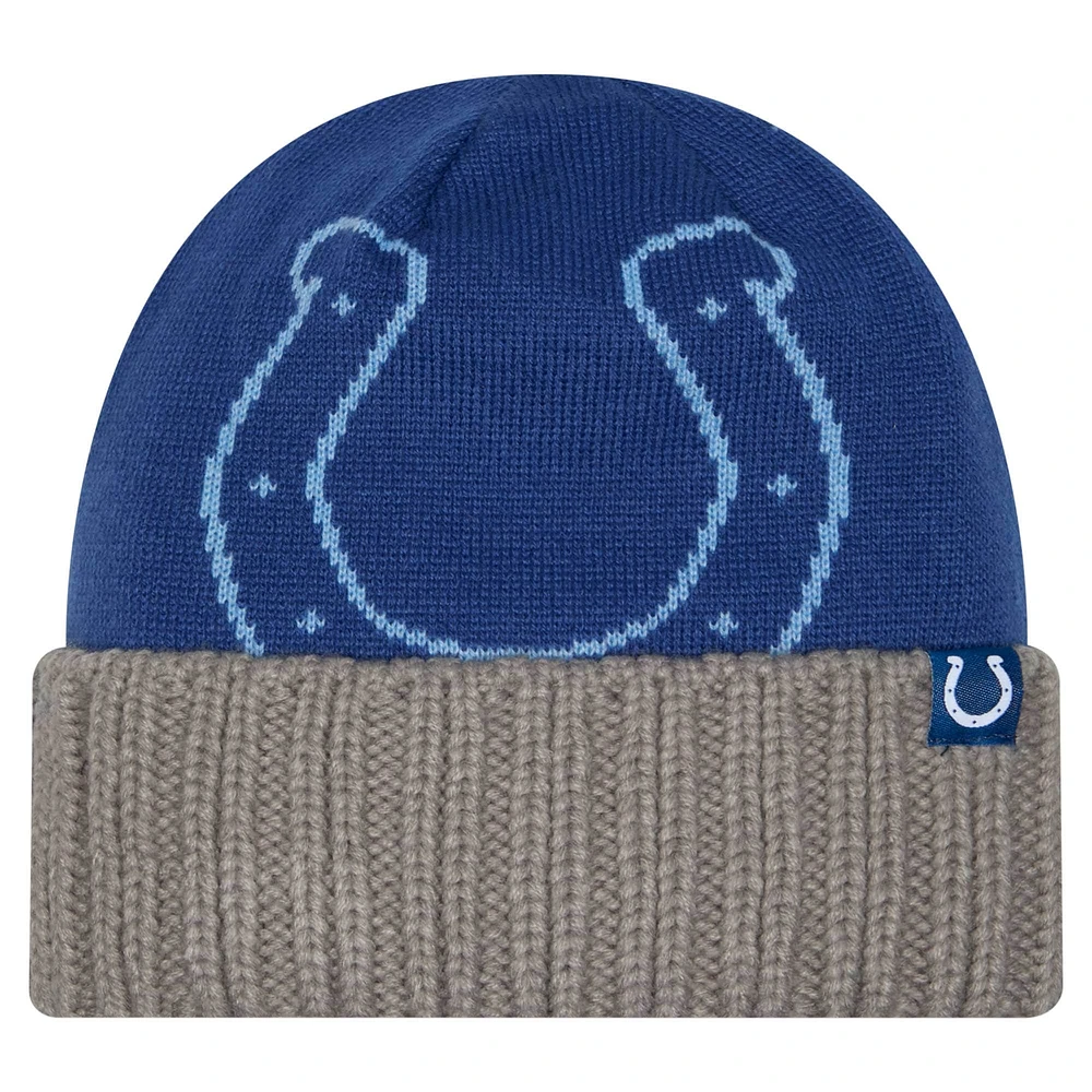 Bonnet en tricot surdimensionné à revers Royal Indianapolis Colts New Era pour homme