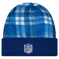 Bonnet en tricot à revers Royal Indianapolis Colts Sideline Statement pour homme New Era