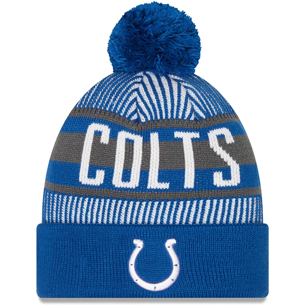 Bonnet en tricot rayé à revers et pompon New Era Royal Indianapolis Colts pour hommes