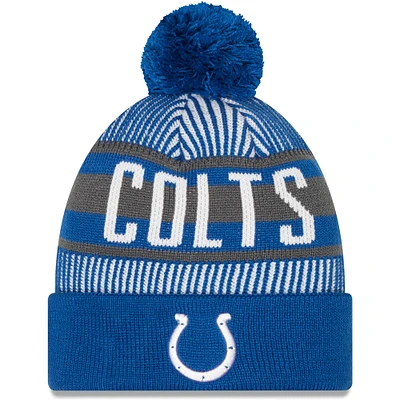 Bonnet en tricot rayé à revers et pompon New Era Royal Indianapolis Colts pour hommes