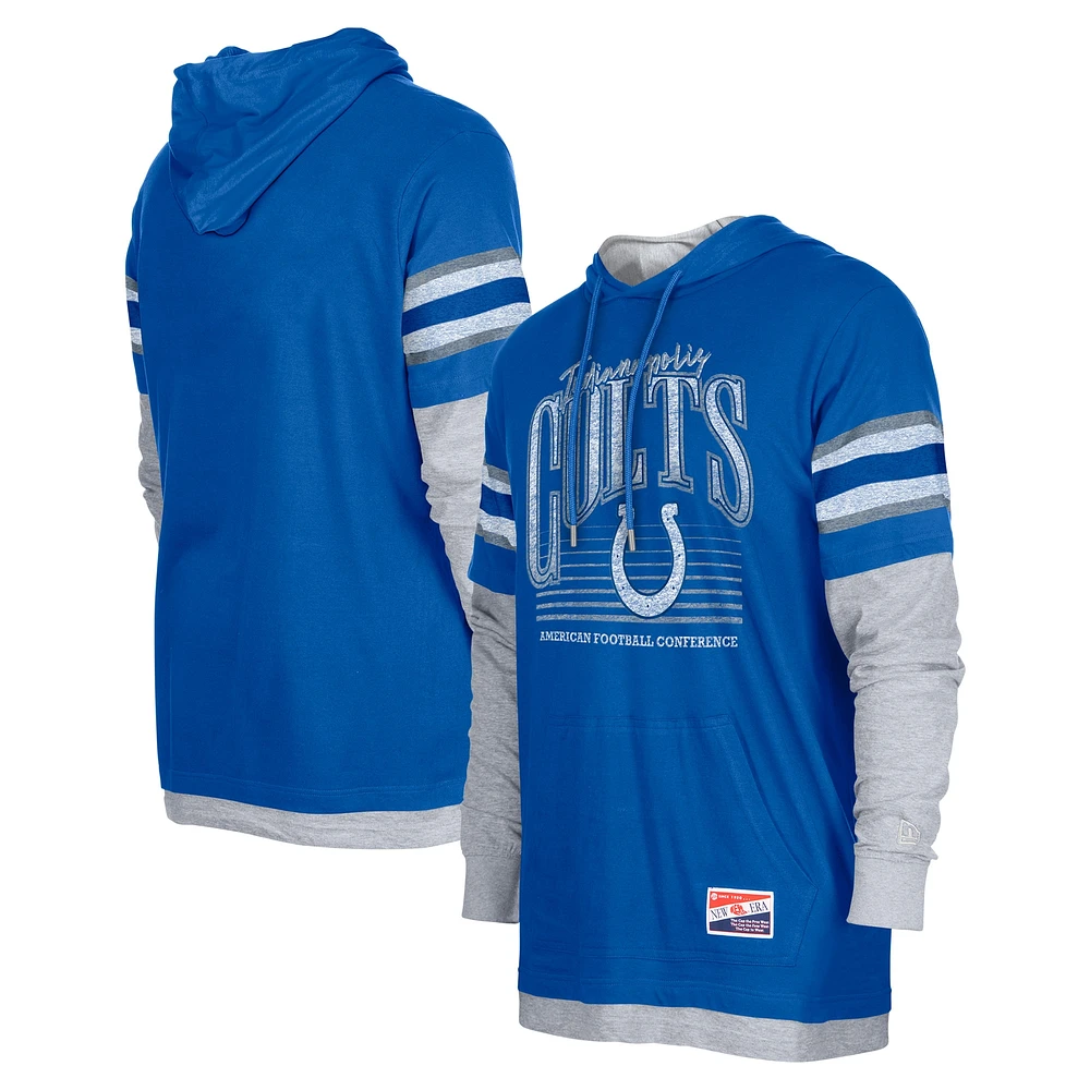 T-shirt à capuche manches longues pour homme New Era Royal Indianapolis Colts Twofer