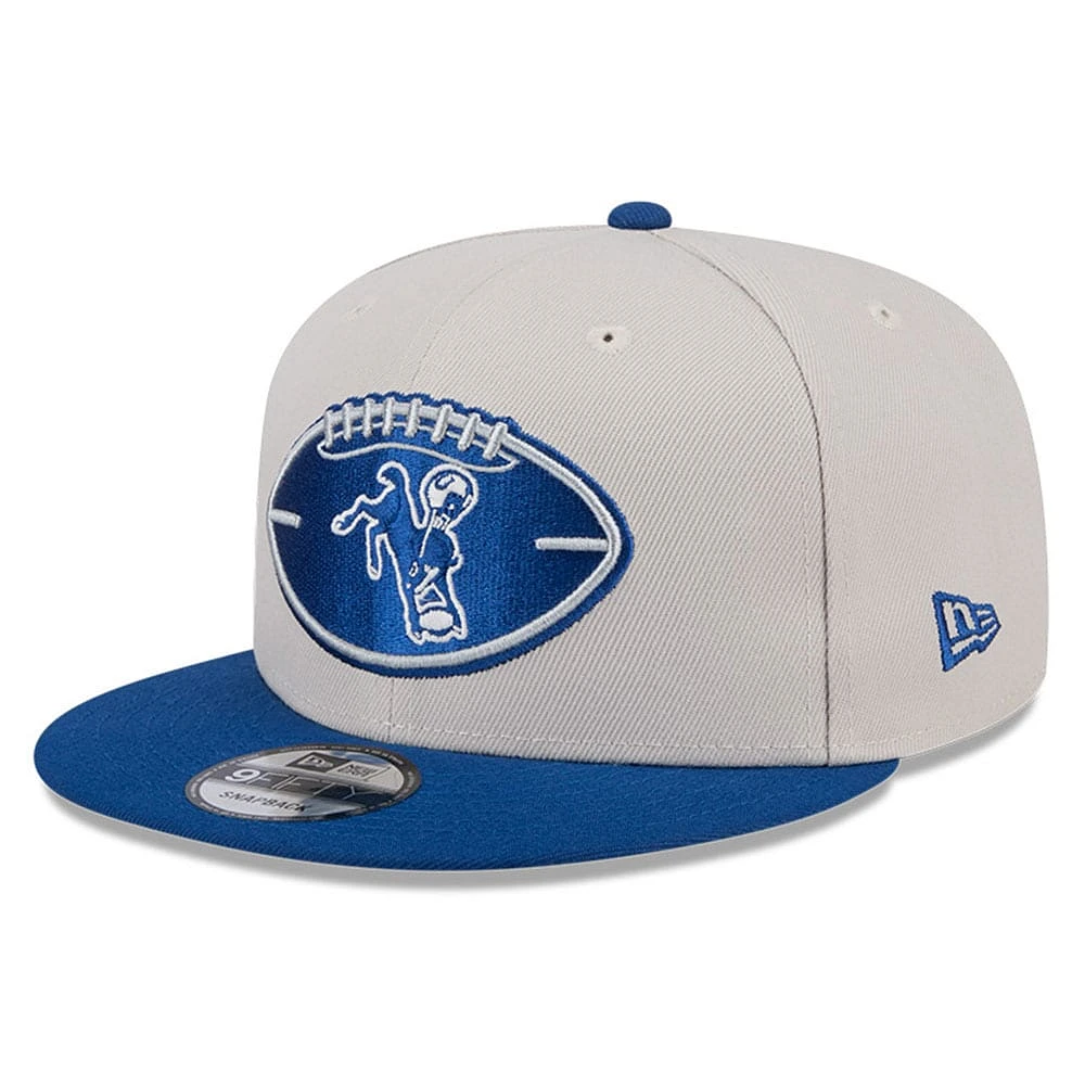 Men's New Era Stone/Royal Indianapolis Colts 2024 Sideline Historic 9FIFTY Snapback Hat