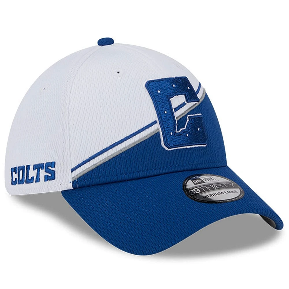 Casquette Flex New Era 2023 Sideline 39THIRTY pour homme des Colts d'Indianapolis, blanc/royal