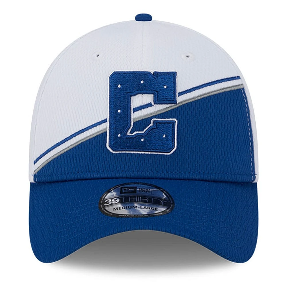 Casquette Flex New Era 2023 Sideline 39THIRTY pour homme des Colts d'Indianapolis, blanc/royal