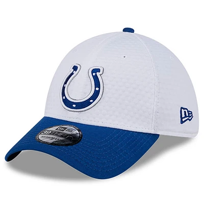 Men's New Era White/Royal Indianapolis Colts 2024 NFL Training Camp 39THIRTY Flex Hat