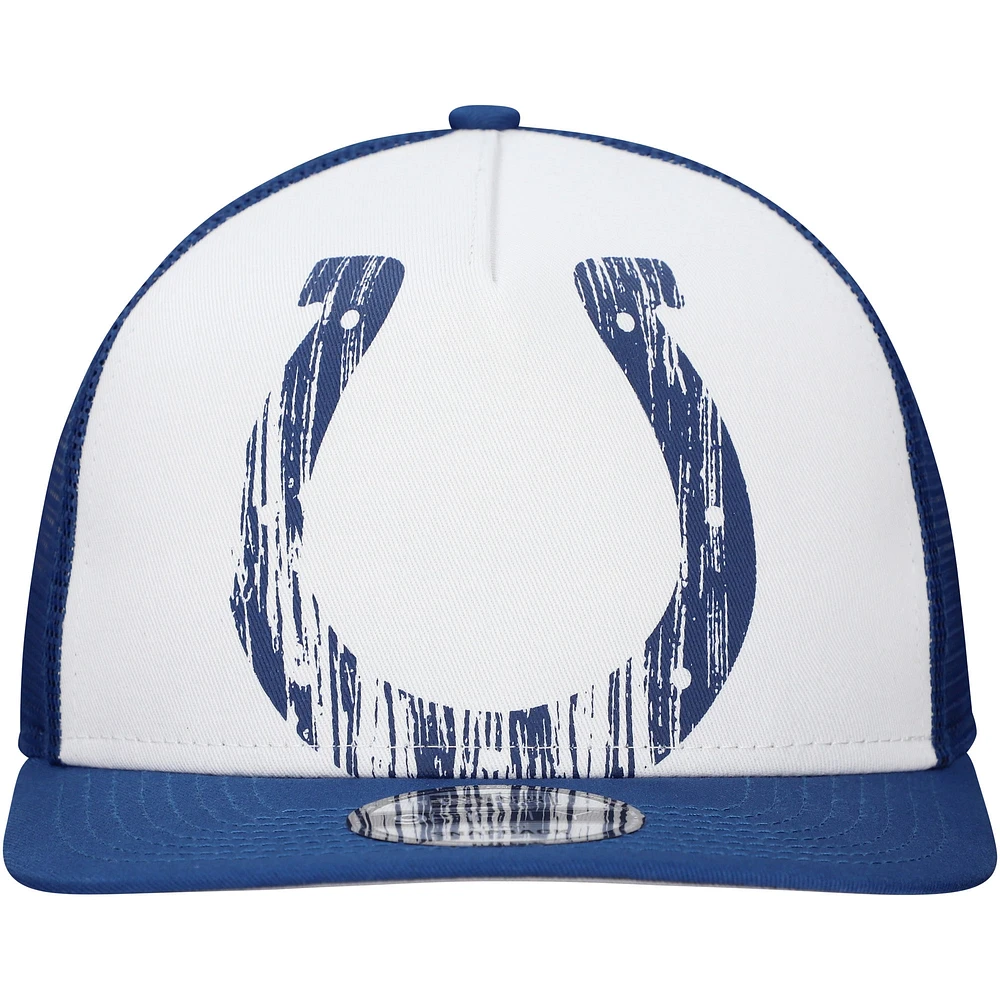 Casquette à visière plate New Era 9FIFTY A-Frame pour homme, blanche/bleue, style usé, des Indianapolis Colts