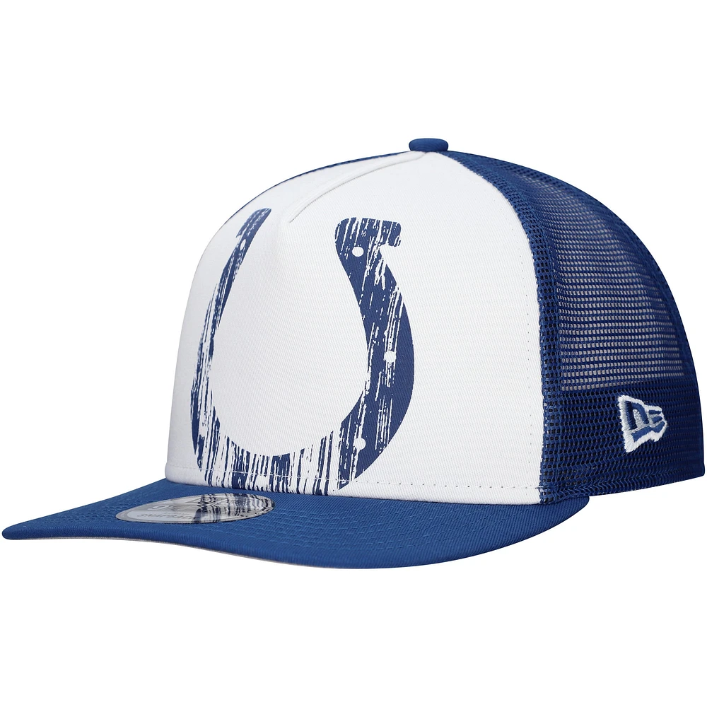 Casquette à visière plate New Era 9FIFTY A-Frame pour homme, blanche/bleue, style usé, des Indianapolis Colts