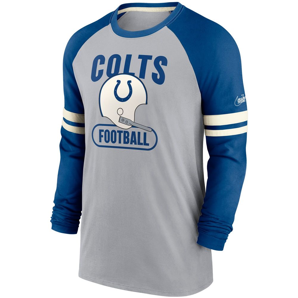 Men's Nike Gray/Royal Indianapolis Colts Throwback Raglan Long Sleeve T-Shirt