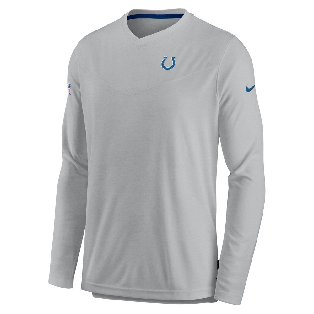 Men's Nike Gray Indianapolis Colts Sideline Coach Chevron Lock Up Long Sleeve V-Neck Performance T-Shirt