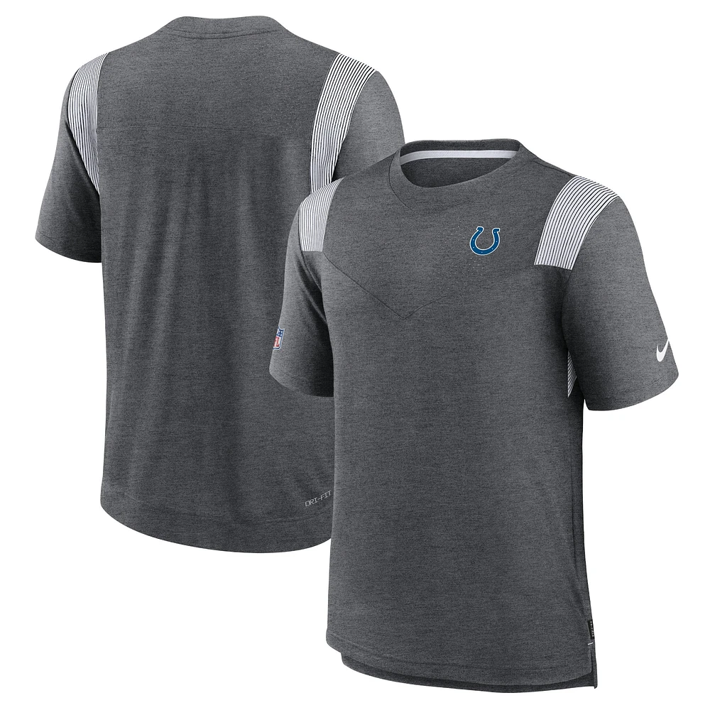 T-shirt de joueur performance Nike Indianapolis Colts Sideline Logo ton sur anthracite chiné pour homme