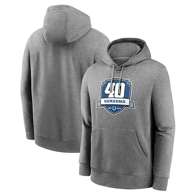 Sweat à capuche pour homme Indianapolis Colts 40th Anniversary Club Nike gris chiné