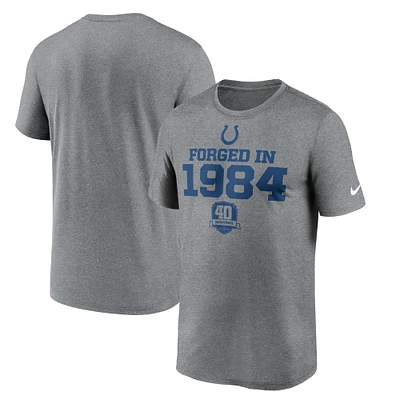 T-shirt Nike pour homme gris chiné Indianapolis Colts 40e anniversaire Legend Performance