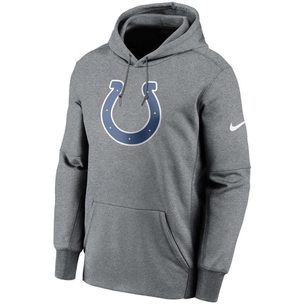 Men's Nike Heathered Charcoal Indianapolis Colts Fan Gear Primary Logo Therma Performance Pullover Hoodie