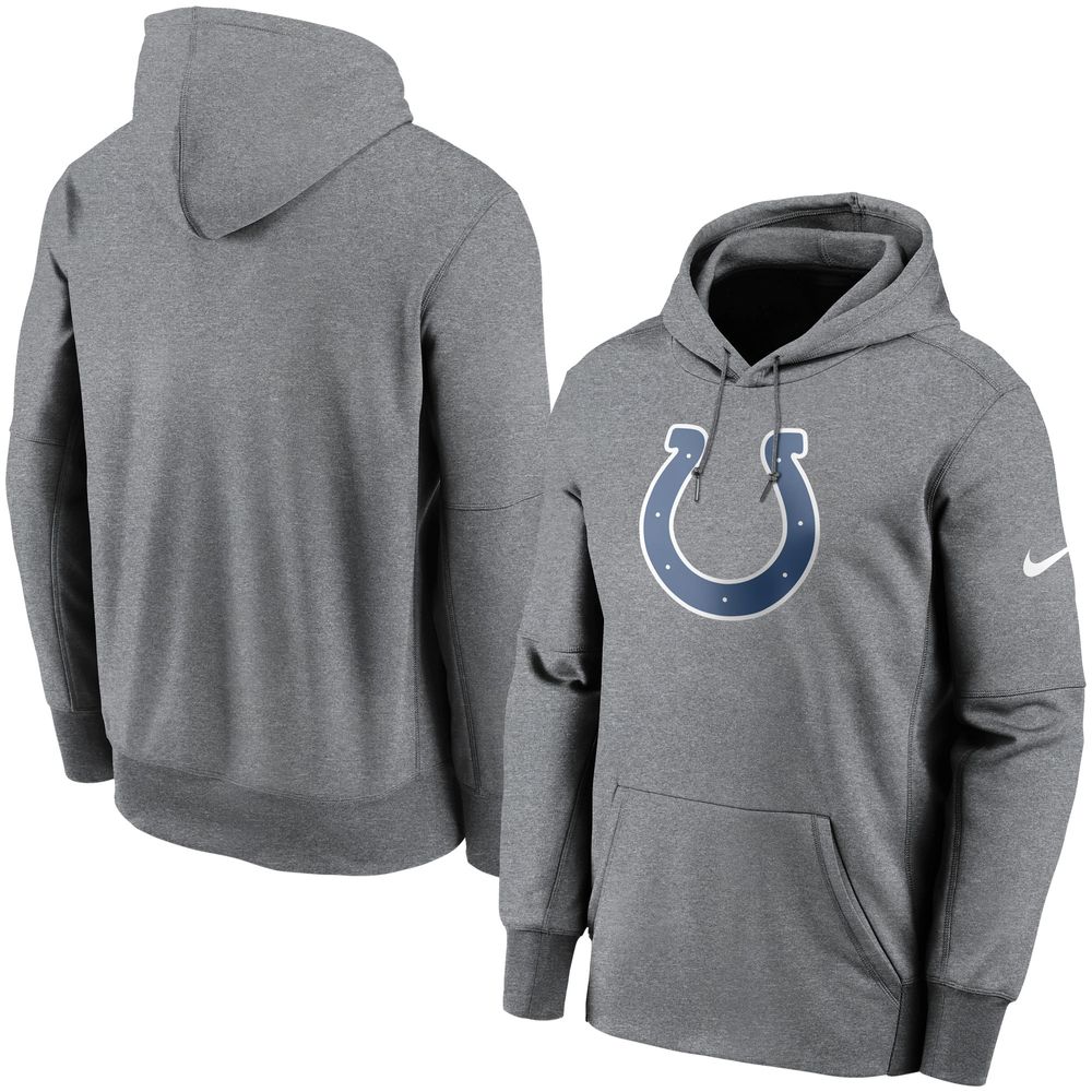 Men's Nike Heathered Charcoal Indianapolis Colts Fan Gear Primary Logo Therma Performance Pullover Hoodie