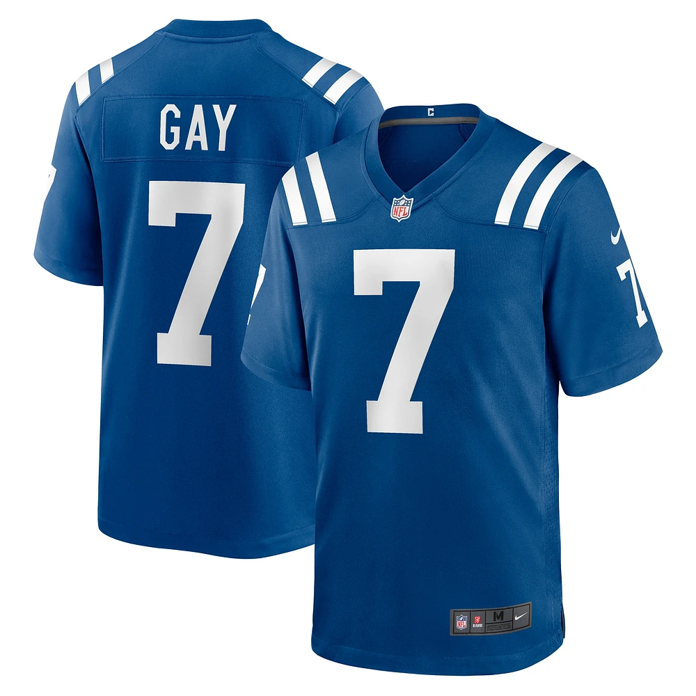 Maillot de match d'équipe Nike Matt Gay Royal Indianapolis Colts pour homme