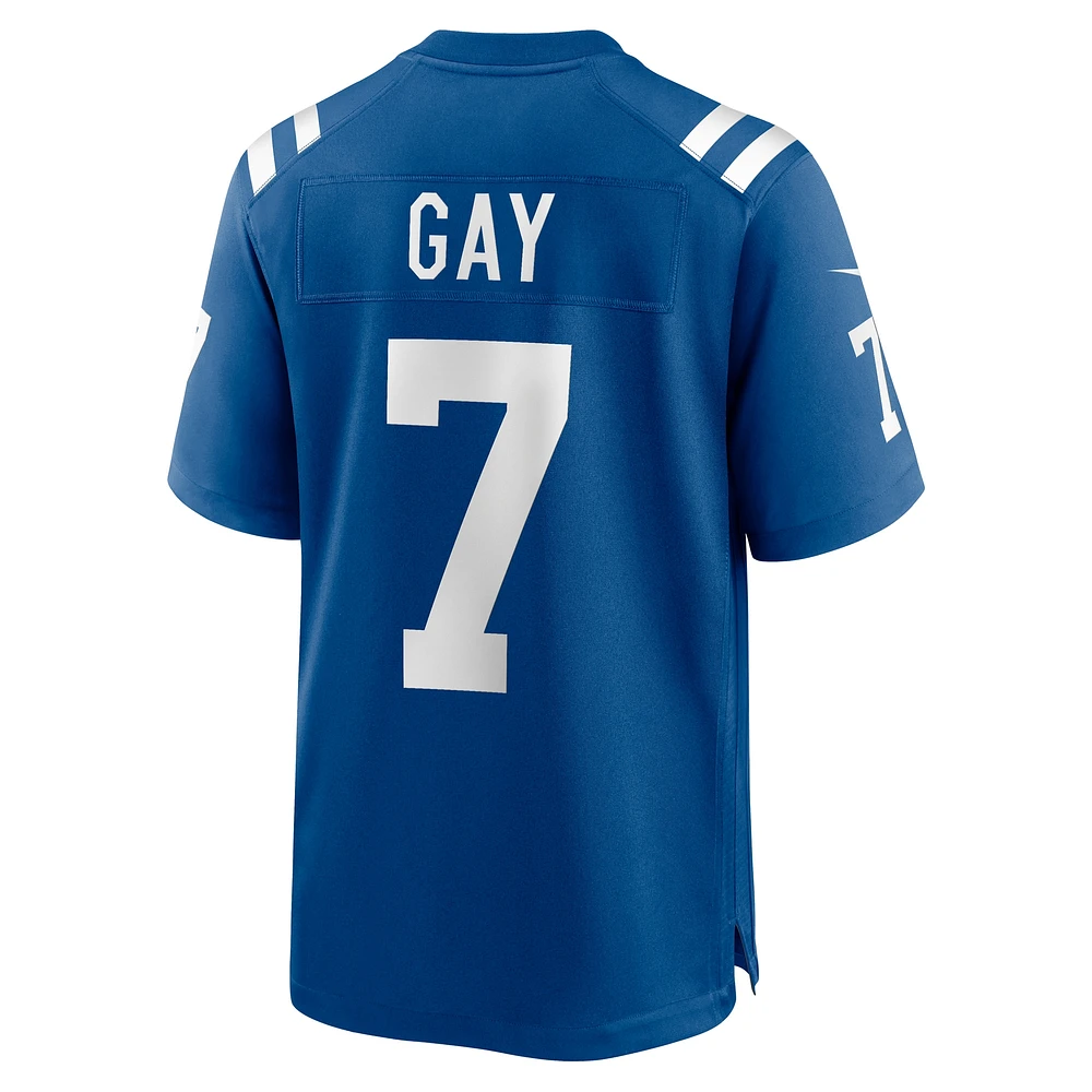 Maillot de match d'équipe Nike Matt Gay Royal Indianapolis Colts pour homme