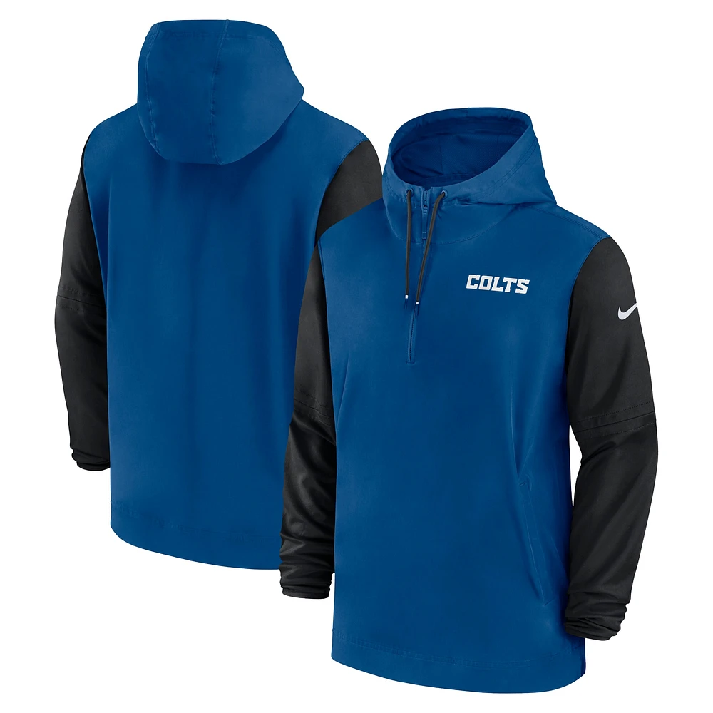 Men's Nike Royal/Black Indianapolis Colts 2024/25 Sideline Pre-Game Player 1/2-Zip Hoodie Jacket