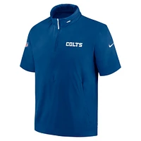 Men's Nike Royal Indianapolis Colts 2024 Sideline Coach Short Sleeve Half-Zip Hoodie Jacket