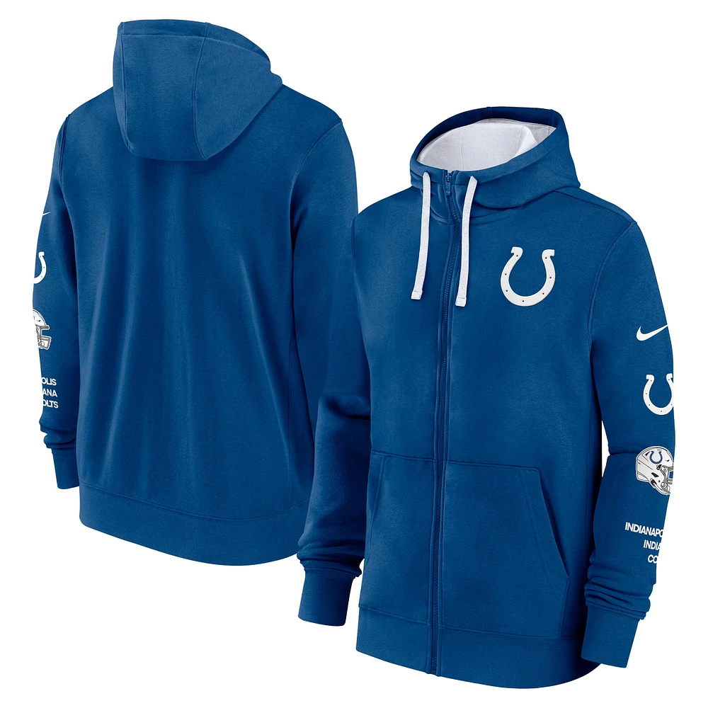 Veste à capuche entièrement zippée Nike Royal Indianapolis Colts Club pour homme