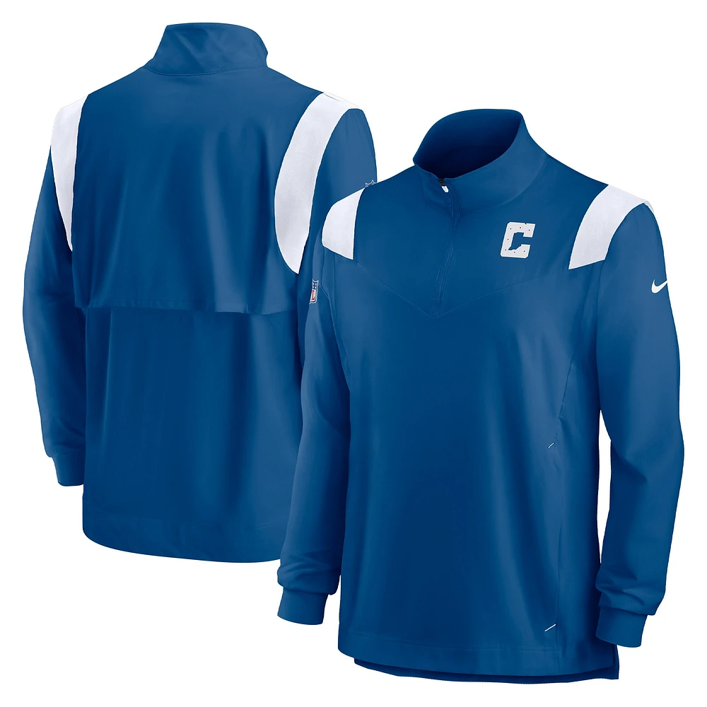 Haut à manches longues et fermeture Éclair quart de course Nike Royal Indianapolis Colts Sideline Coach Chevron Lockup pour Homme