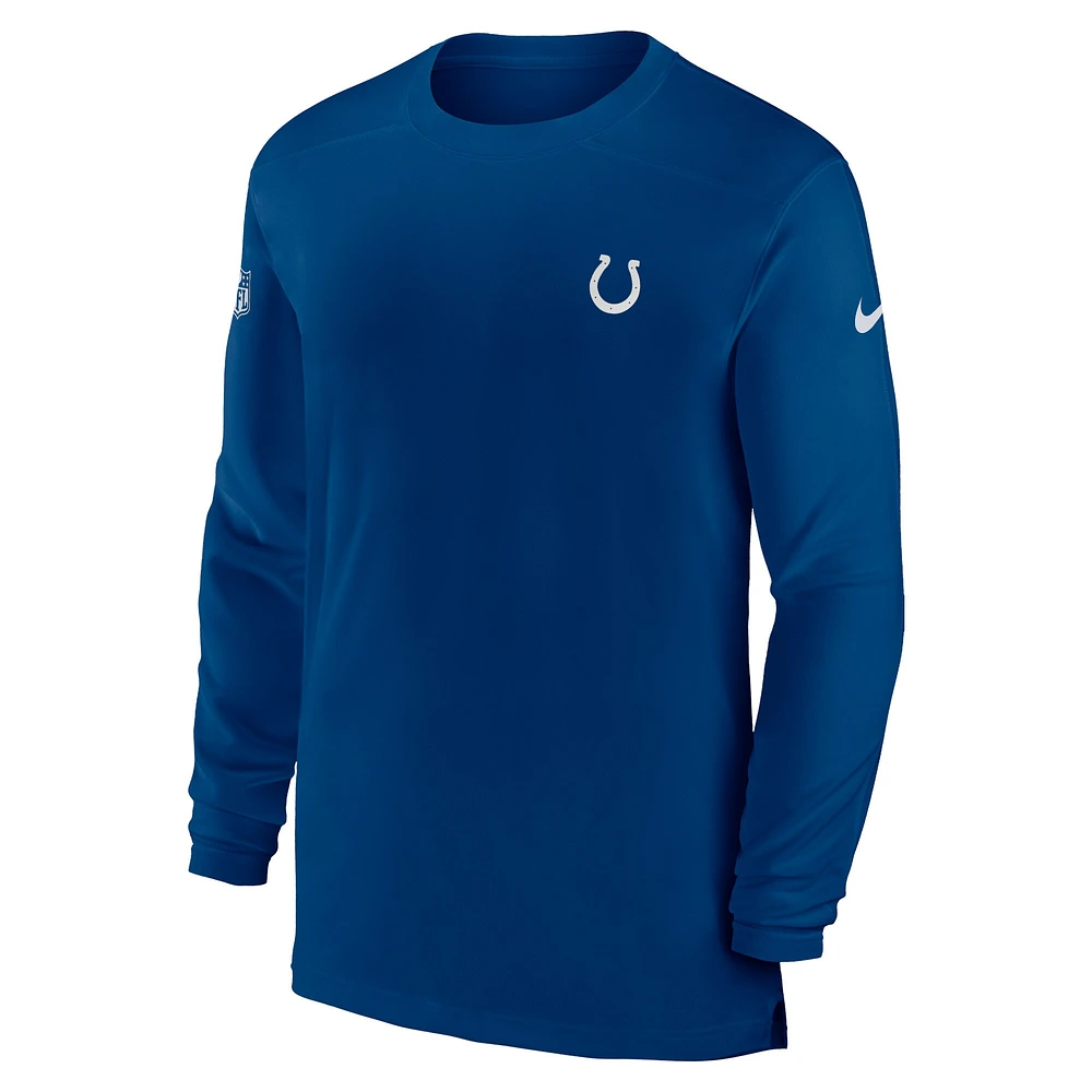 T-shirt Nike Royal Indianapolis Colts Sideline Coach Performance à manches longues pour homme