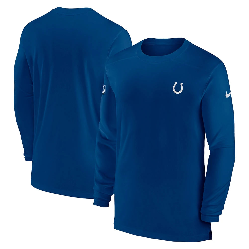 T-shirt Nike Royal Indianapolis Colts Sideline Coach Performance à manches longues pour homme