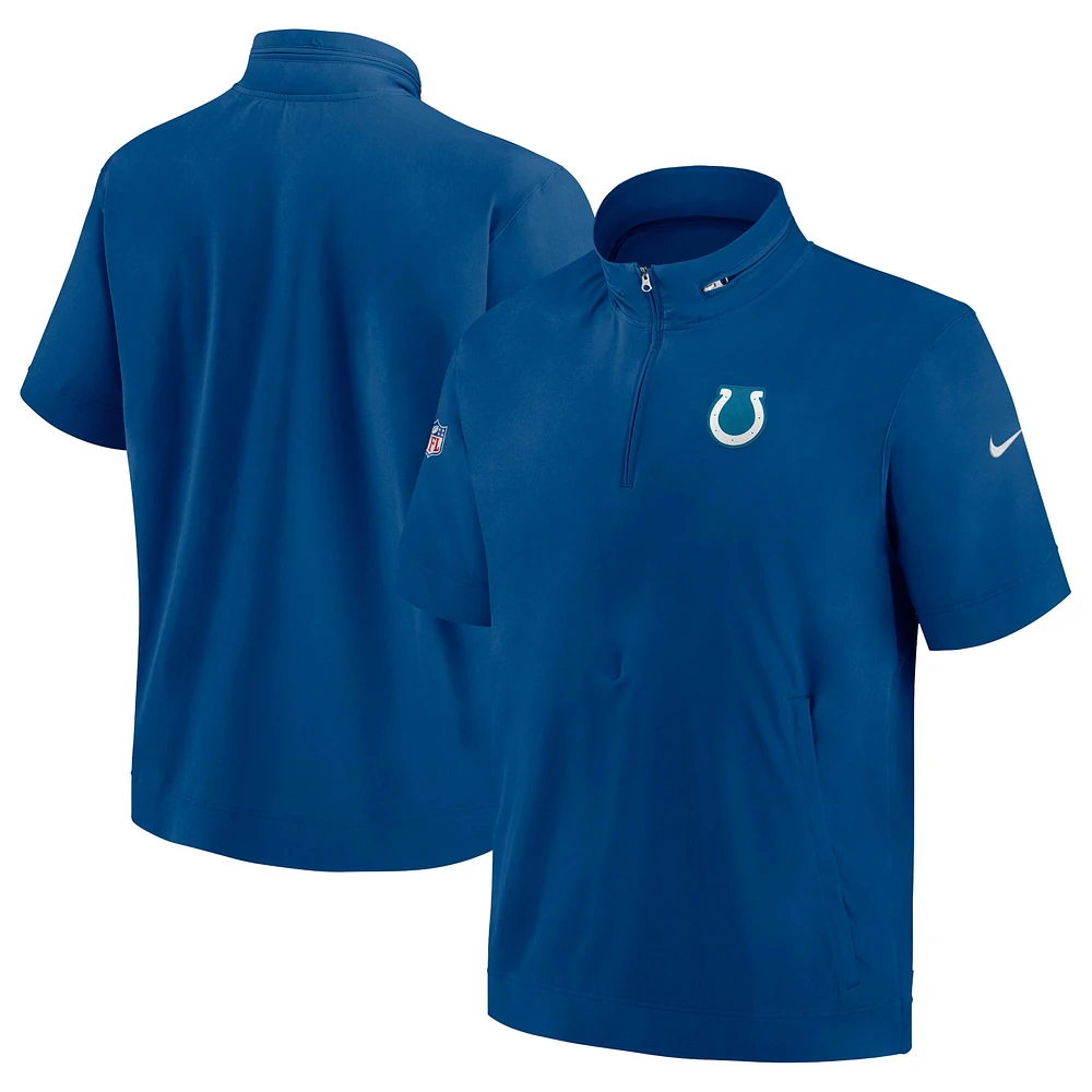 Nike Royal Indianapolis Colts Sideline Coach Veste à capuche manches courtes et quart de zip pour homme