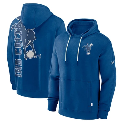 Men's Nike  Royal Indianapolis Colts Throwback Layered Logo Statement Pullover Hoodie