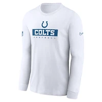 T-shirt Nike à manches longues pour hommes, blanc, Indianapolis Colts Sideline Performance