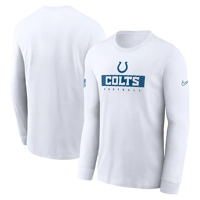 T-shirt Nike à manches longues pour hommes, blanc, Indianapolis Colts Sideline Performance