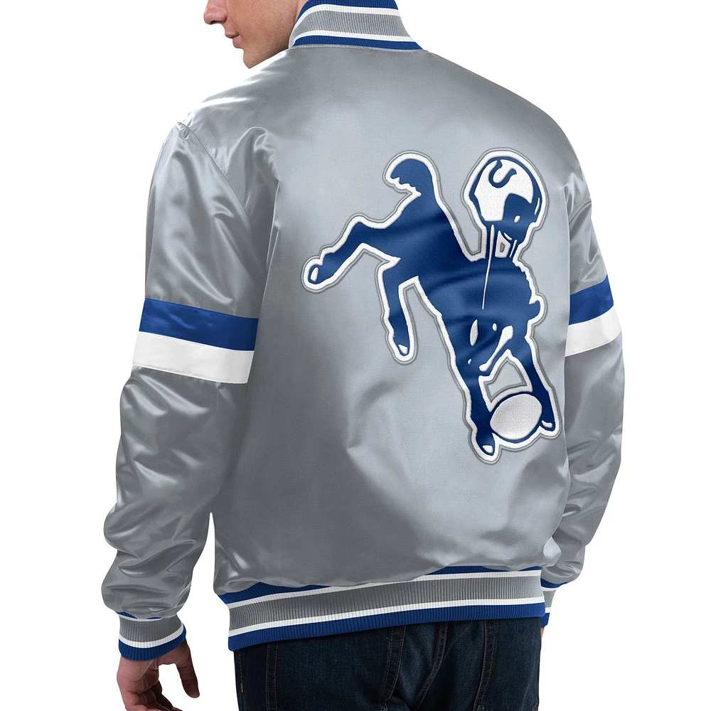 Veste universitaire à bouton-pression en satin pour hommes Starter Grey Indianapolis Colts Gridiron Classics