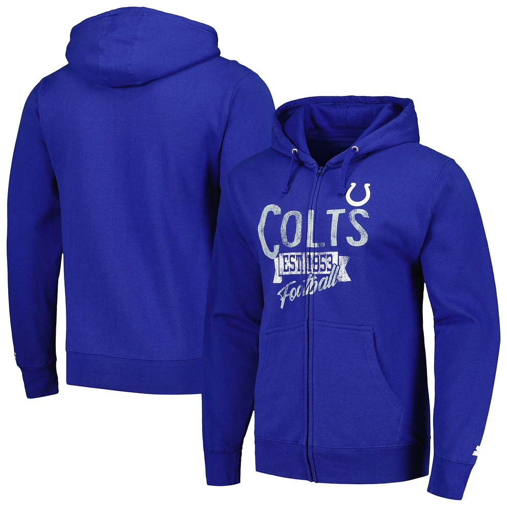 Sweat à capuche entièrement zippé Starter Royal Indianapolis Colts Domestic Post Season pour hommes