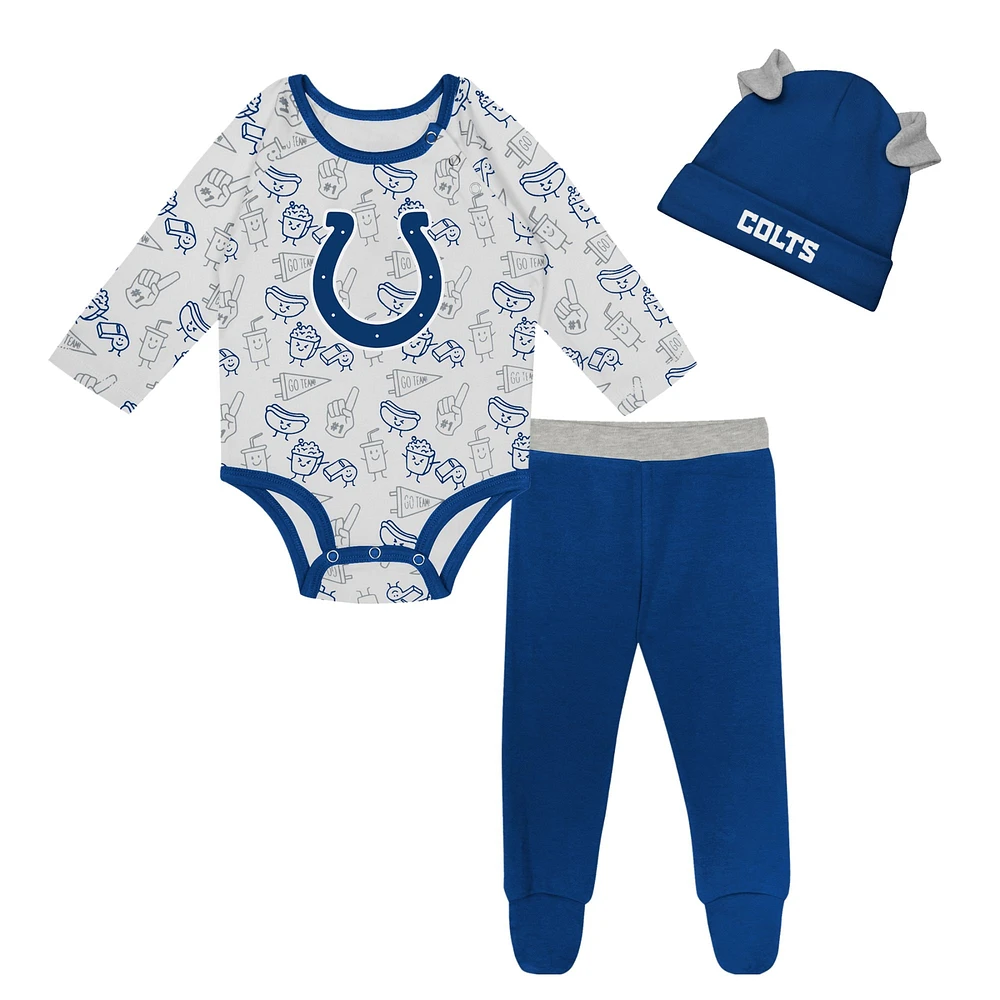 Ensemble 3 pièces avec body à manches longues, pantalon et bonnet en tricot revers Little Champ pour nouveau-nés nourrissons des Indianapolis Colts